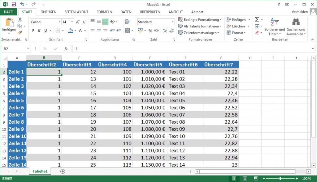 Tableau de démonstration Excel