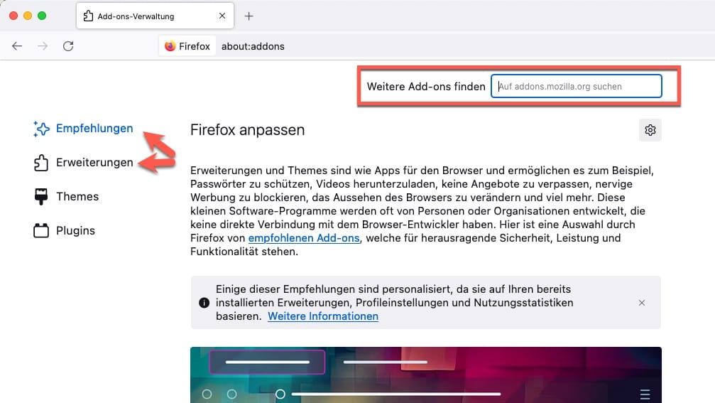 Firefox Add-on Suche