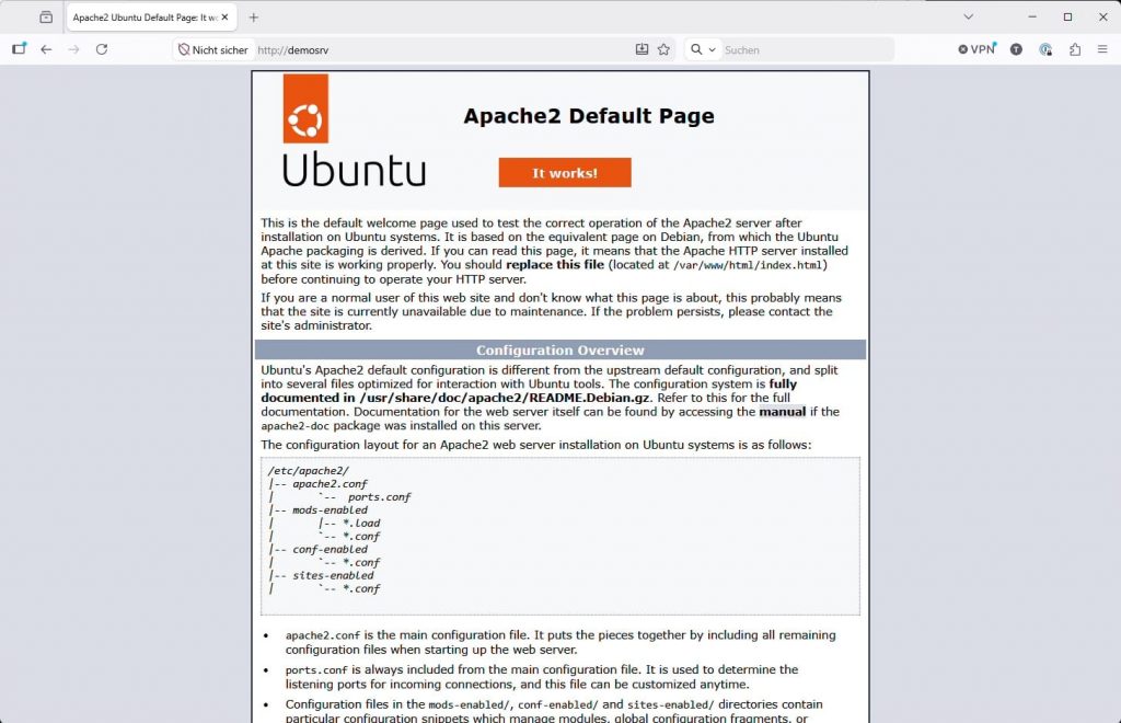 Apache Testseite im Browser Firefox
