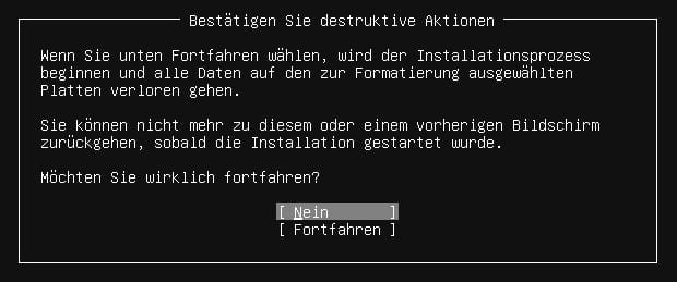Ubuntu Server Installation mit Fortfahren bestätigen