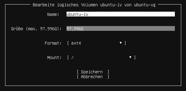 Ubuntu Server LVM Partitionsgröße maximal festlegen