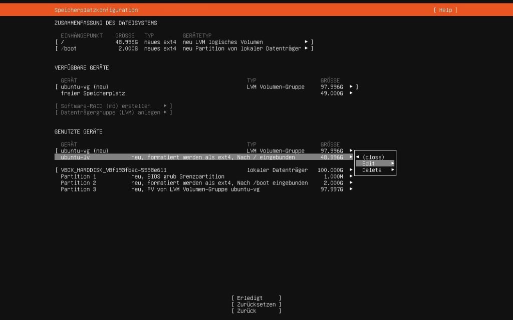 Ubuntu Server LVM-Gruppe Speichergröße bearbeiten