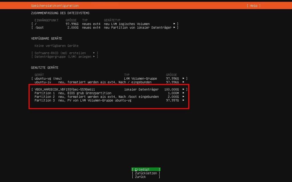Ubuntu Server LVM-Gruppe volle Größe Übersicht
