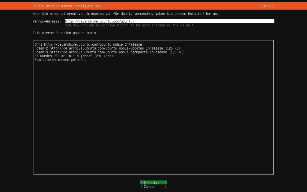 Ubuntu Server Netzwerkverbindung erfolgreich getestet