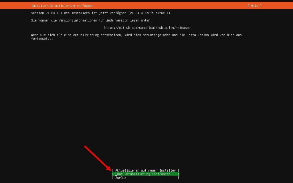 Ubuntu Server Installation ohne Updates überspringen