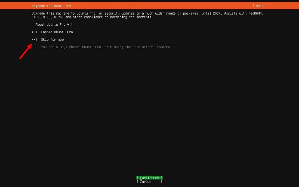 Ubuntu Server Ubuntu Pro Aktivierung überspringen