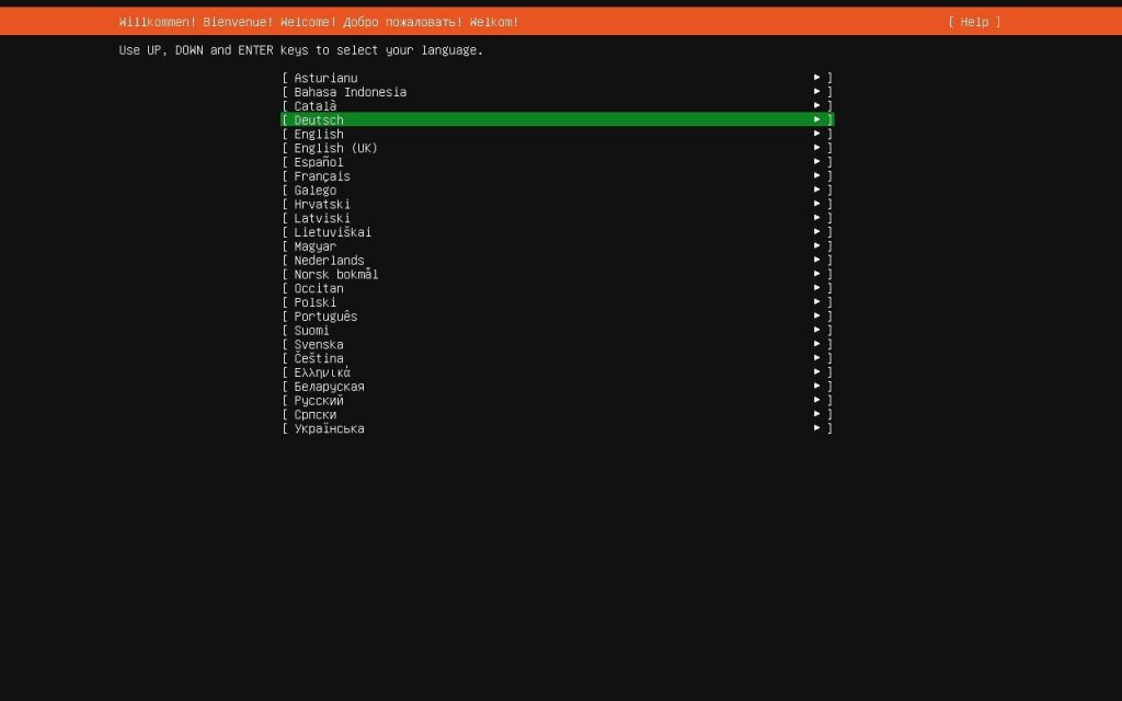 Ubuntu Server Sprache auswählen Deutsch